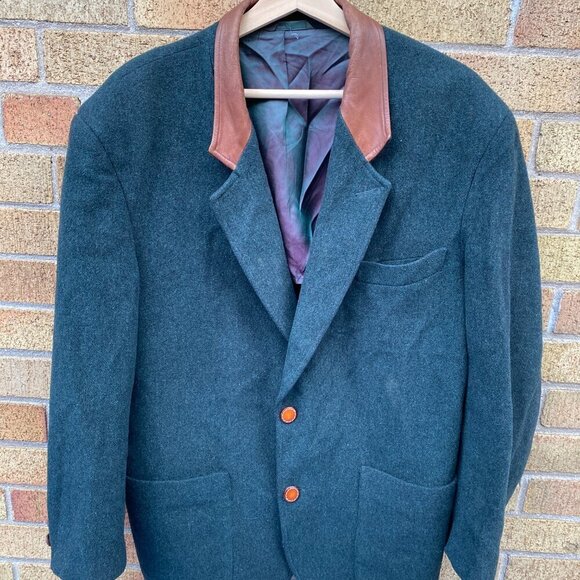 Vintage 1960s Marlboro Classics Wool Leather Jacket Size 48 Green - Picture 16 of 16